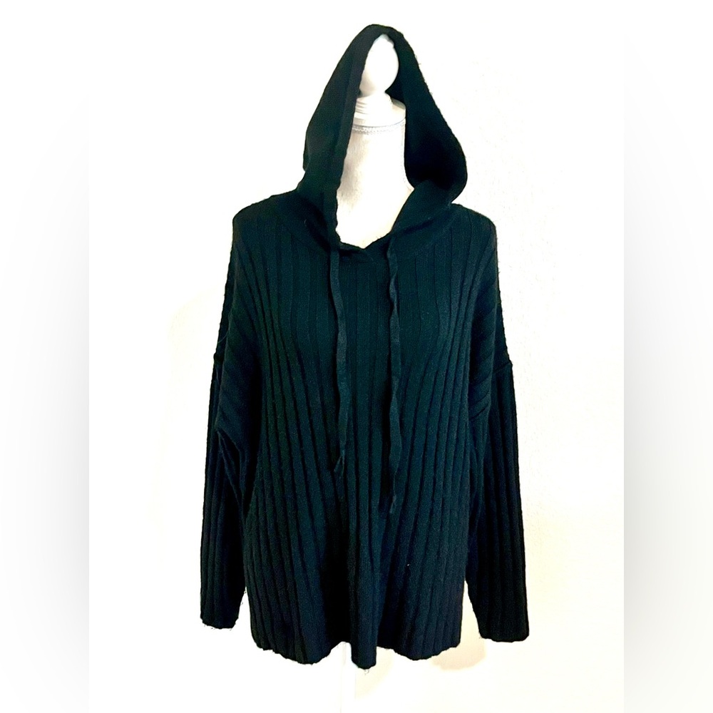 Aqua Black Textured Knit Hoodie